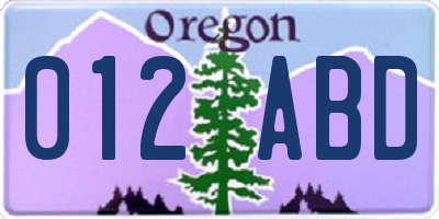OR license plate 012ABD