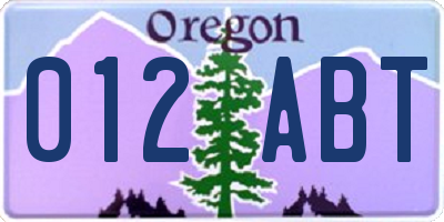 OR license plate 012ABT