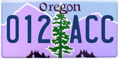 OR license plate 012ACC