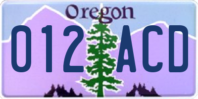 OR license plate 012ACD