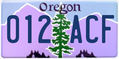OR license plate 012ACF