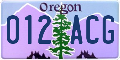 OR license plate 012ACG