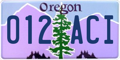 OR license plate 012ACI