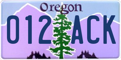 OR license plate 012ACK