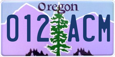 OR license plate 012ACM