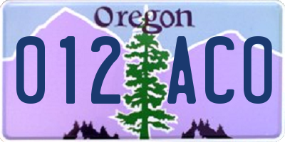 OR license plate 012ACO