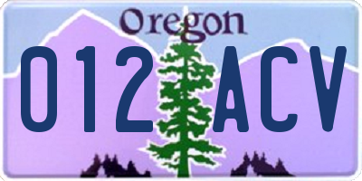 OR license plate 012ACV