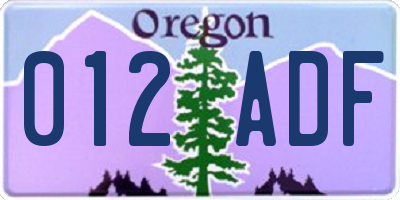OR license plate 012ADF