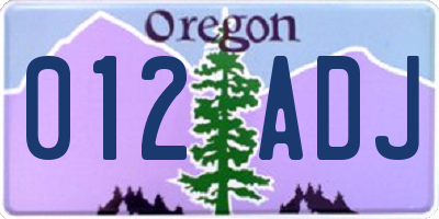 OR license plate 012ADJ