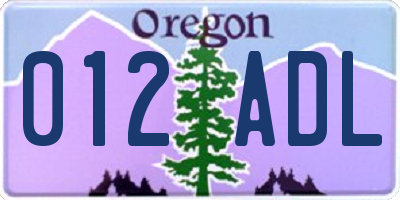 OR license plate 012ADL