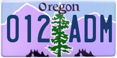 OR license plate 012ADM