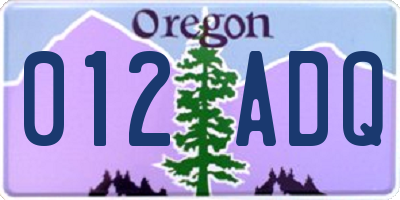 OR license plate 012ADQ