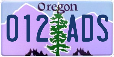 OR license plate 012ADS