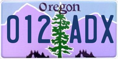 OR license plate 012ADX