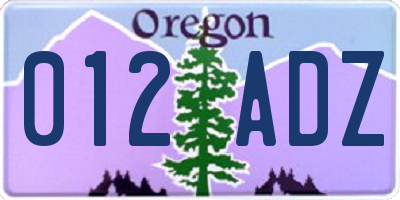 OR license plate 012ADZ