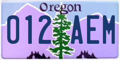 OR license plate 012AEM
