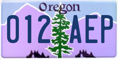 OR license plate 012AEP