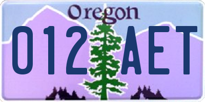 OR license plate 012AET