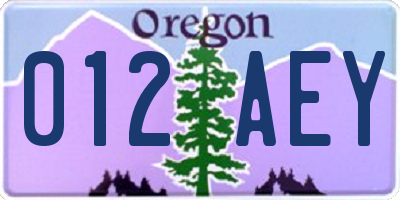 OR license plate 012AEY