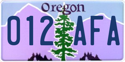 OR license plate 012AFA