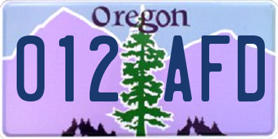 OR license plate 012AFD