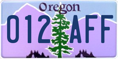 OR license plate 012AFF