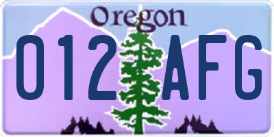 OR license plate 012AFG