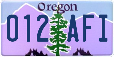 OR license plate 012AFI