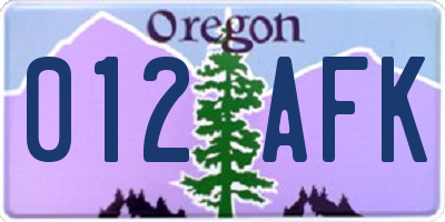 OR license plate 012AFK