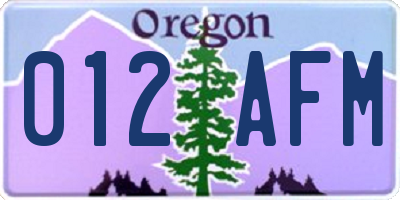 OR license plate 012AFM