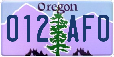 OR license plate 012AFO