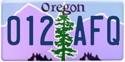 OR license plate 012AFQ