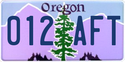 OR license plate 012AFT