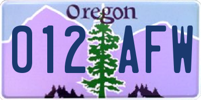 OR license plate 012AFW