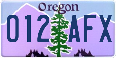 OR license plate 012AFX