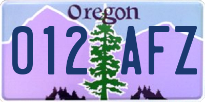 OR license plate 012AFZ