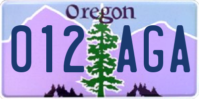 OR license plate 012AGA