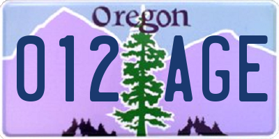 OR license plate 012AGE