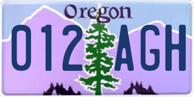 OR license plate 012AGH