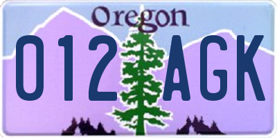 OR license plate 012AGK