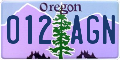 OR license plate 012AGN