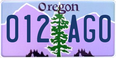 OR license plate 012AGO