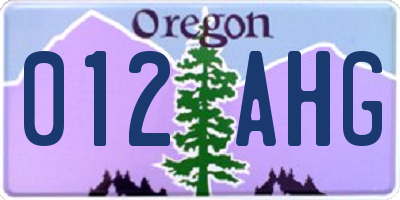 OR license plate 012AHG