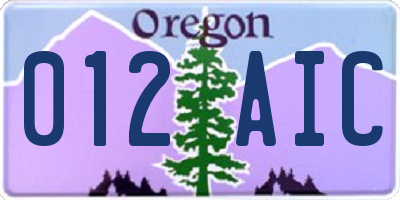 OR license plate 012AIC