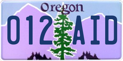 OR license plate 012AID