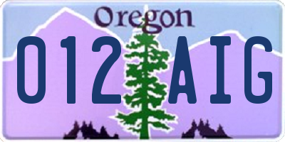 OR license plate 012AIG