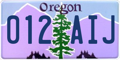 OR license plate 012AIJ