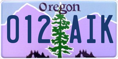 OR license plate 012AIK