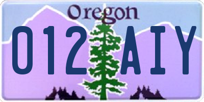 OR license plate 012AIY
