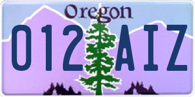 OR license plate 012AIZ